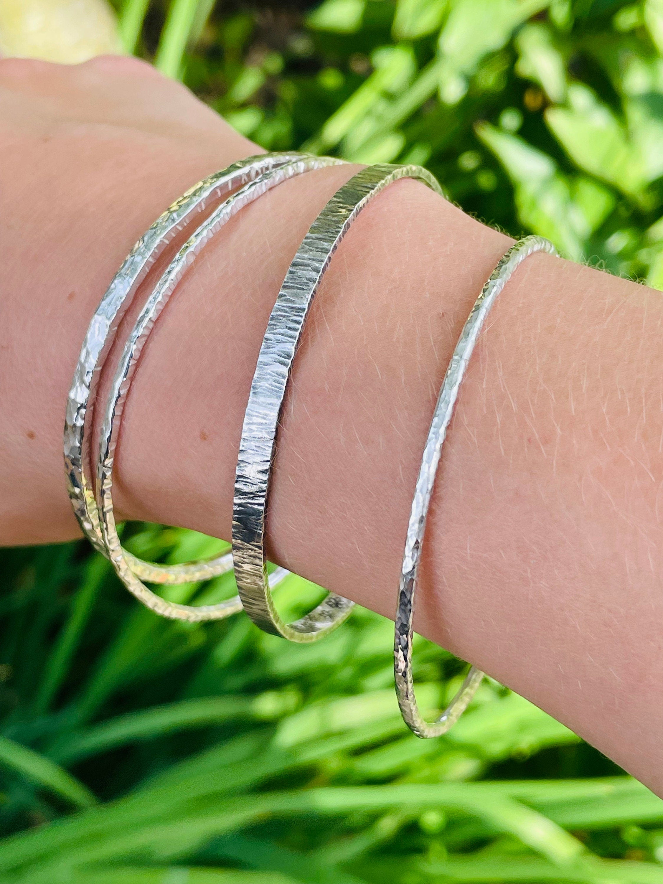 Sterling silver sale hammered bangle