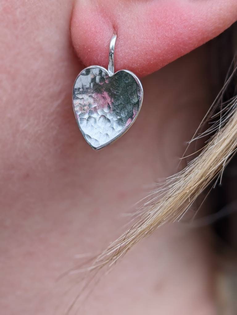 Handmade Hammered Sterling Silver Heart earrings