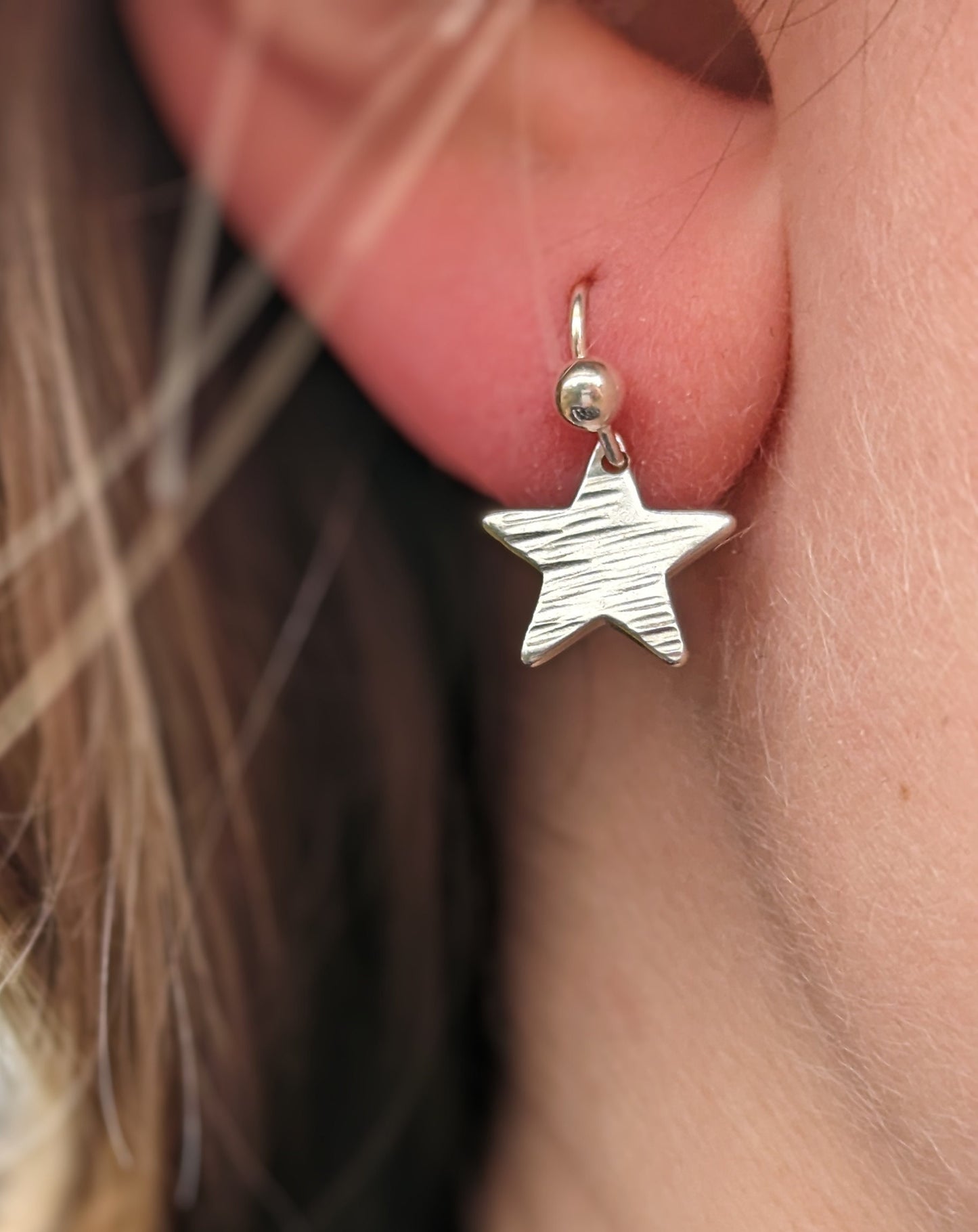 Handmade Hammered Sterling Silver Star Earrings